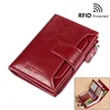 Genuine Leather Wallets for Women Red Money Purses Zipper RFID Short Female Small Card Holder Coin Purse Trifold Bifold Wallet 1