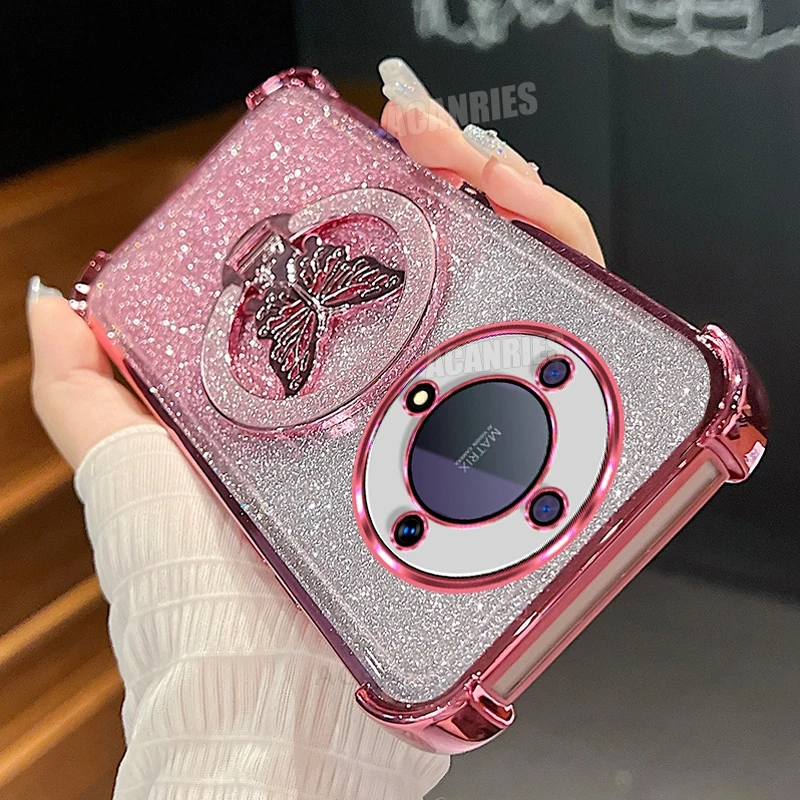 Glitter Butterfly Holder Plating Silicone Shockproof Case