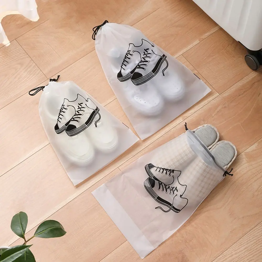 

Foldable Shoes Storage Bags Portable Dustproof EVA Underwear Organizer Reusable Waterproof Frosted Drawstring Pouch Camping