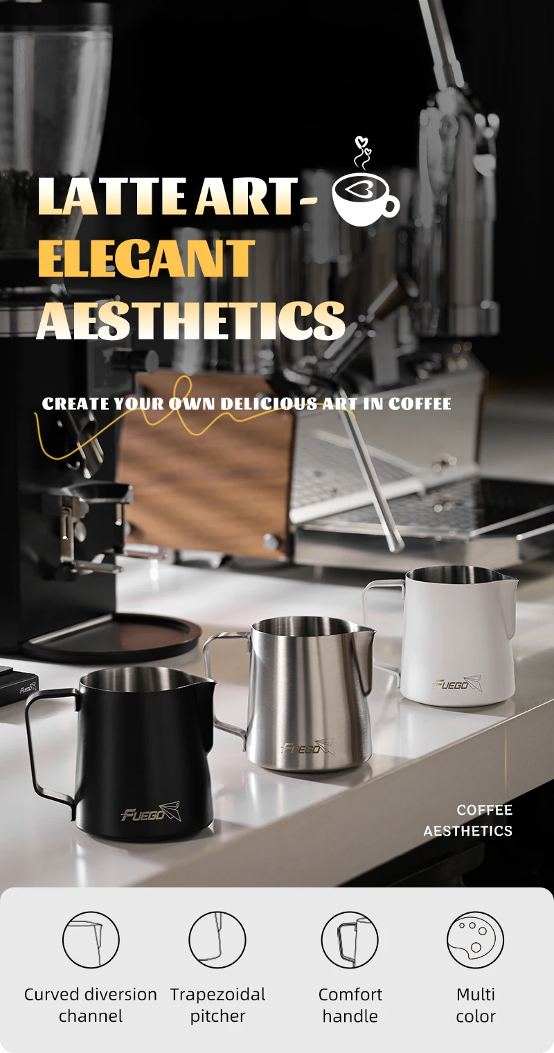Description Picture 4 of itemFuego Milk Pitcher 350/600ml Coffee Latte Art Pitcher Stainless Steel Espresso Steaming Milk Frothing Jug Barista Accessories