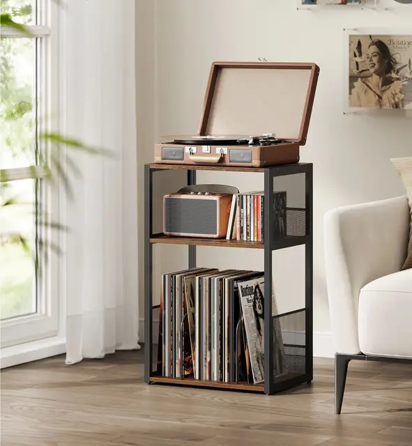 Support pour tourne-disques VASAGLE à 3 niveaux pour jusqu'à 100 albums, table d'appoint pour salon et chambre 1