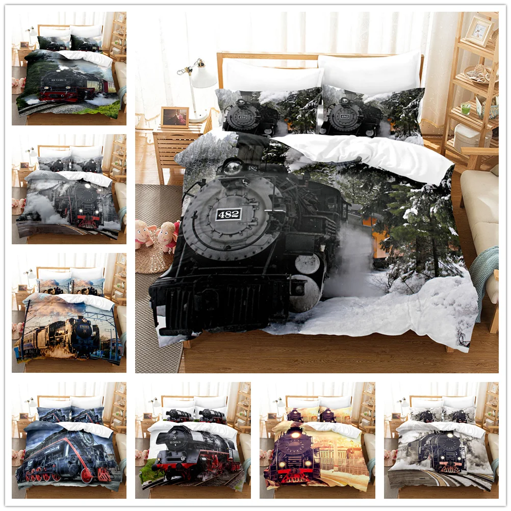 Steam Engine Bedding Set Steam Train Duvet Cover Set Country Scenery