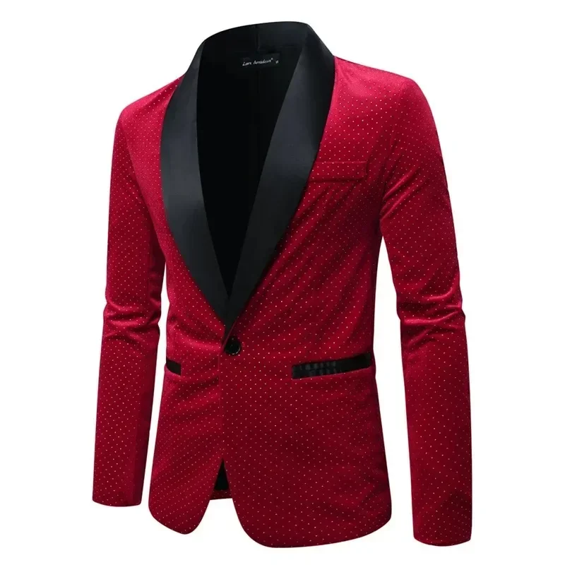 Men Luxury Gold Velvet Suit Single-button Loose Jacket Wedding Party Dress Plaid Blazers