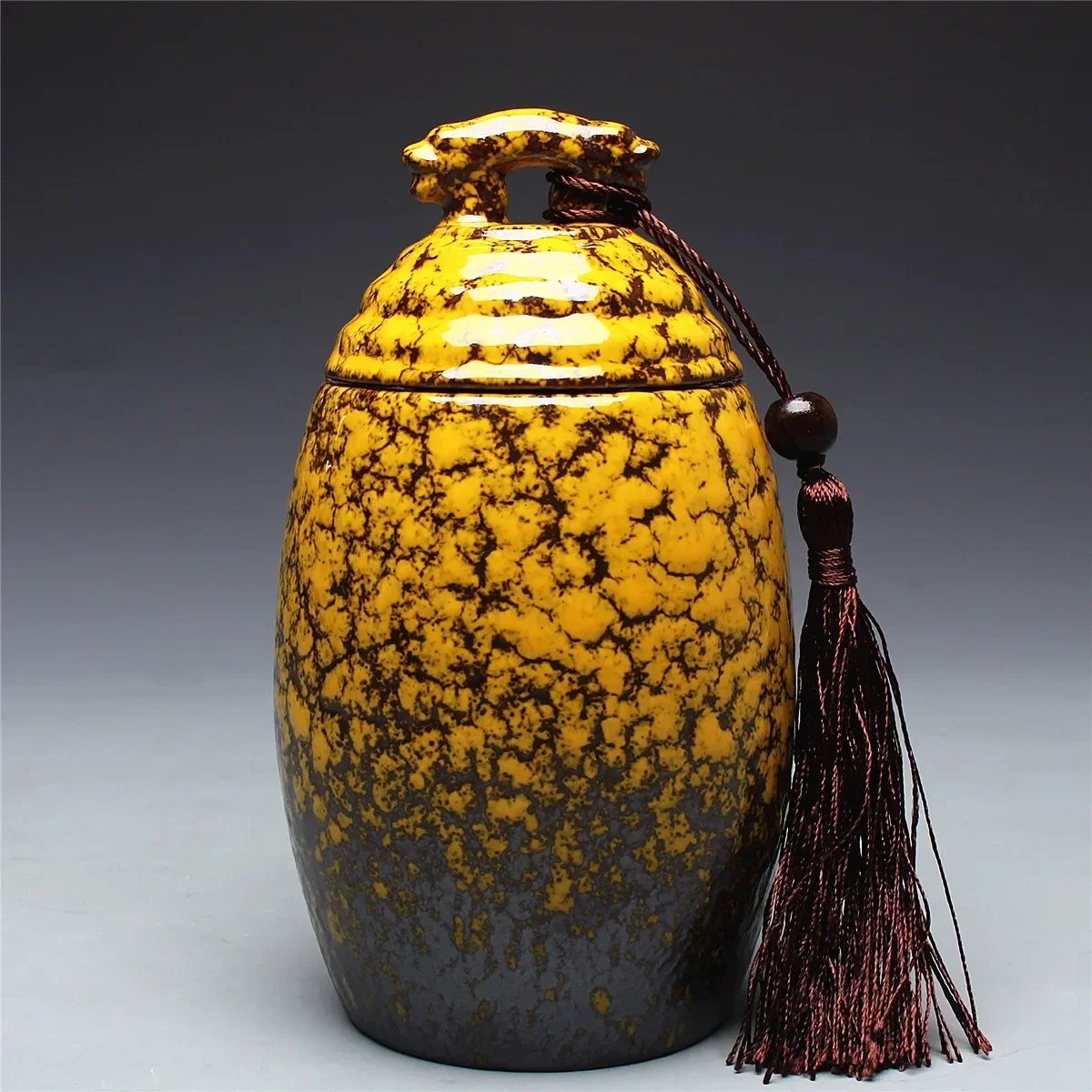 

Ceramic Storage Leopard Sealed Pot Oolong Tea Jar Onsale~ Puer Caddy Tank Double Food Cans Head