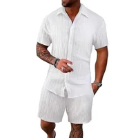 Summer Casual Men's Short Sleeve Shirt Beach Pants Set Lightweight Breathable Comfortable Beachwear Fashionable Street Style