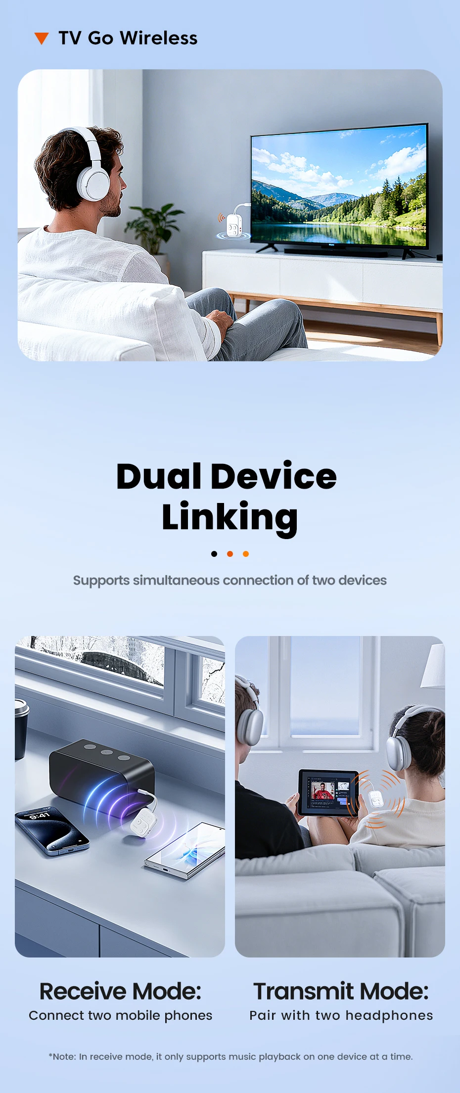 Toocki Wireless Audio Receiver Bluetooth 5.2 Adapter APTX HD AAC 2 in 1 3,5 mm AUX Dual Device Adapter für TV Auto Lautsprecher Schalter – Detail 8