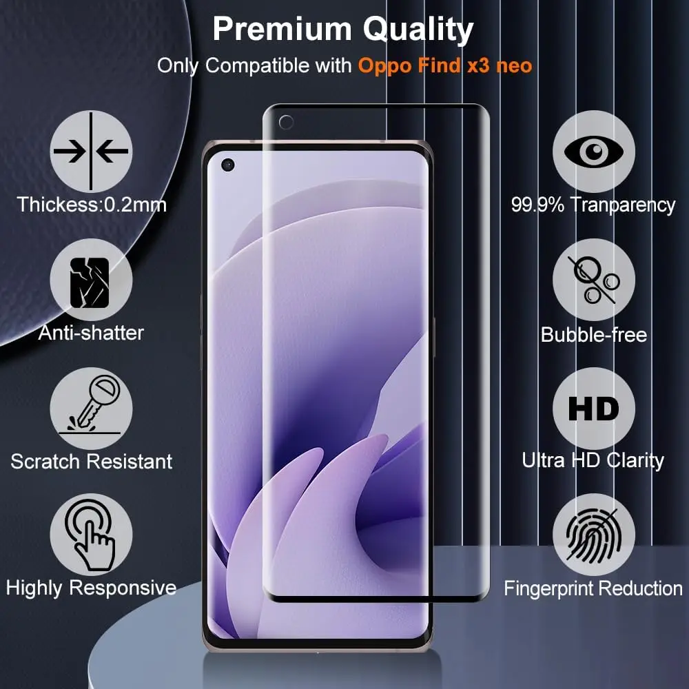 OPPO Find X3 Neo X3 Pro용 강화 유리 필름, 곡선 초음파 지문 스크린, 보호대 유리 필름, 2 개, 4 개