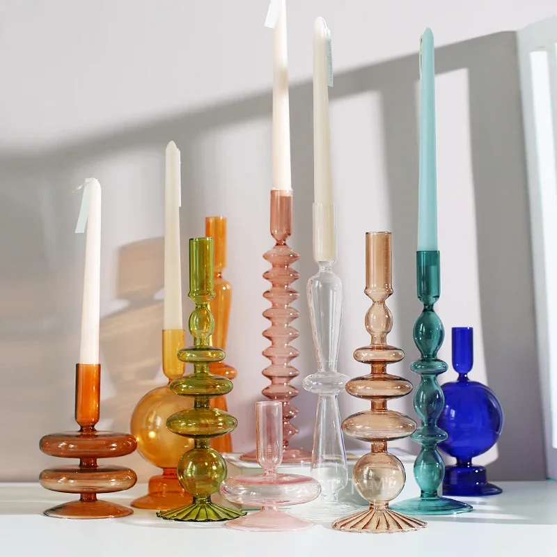 

Handmade Vintage Glass Candle Holder Romantic Candlestick Candle Holders Candelabros Wedding Birthday Dinner Decoration