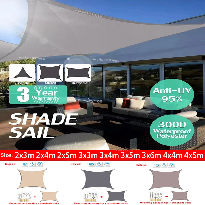 Waterproof Sunshade 300D Shade Protection Shade Sail Awning Camping Cloth Large Outdoor Canopy Garden Yard 3x5m 3x6m 4x5m