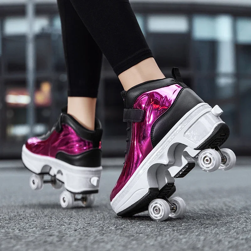 

Casual Sneakers Walk Roller Skates Deform Runaway Four Wheel Skates for Adult Men Women Unisex Child Deform Wheel Parkour Shoes