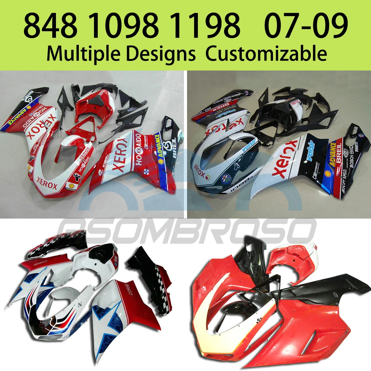 

For DUKATI 848 1098 1198 07 08 09 Body Parts Fairings 2007 2008 2009 Motorcycle Bodywork Fairing Kit ABS Injection