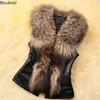 New Winter Women Fur Vest Female PU Leather Waistcoat 2025 New Ladies PU Leather Splicing Faux Fox Fur Collar Sleeveless Jacket
