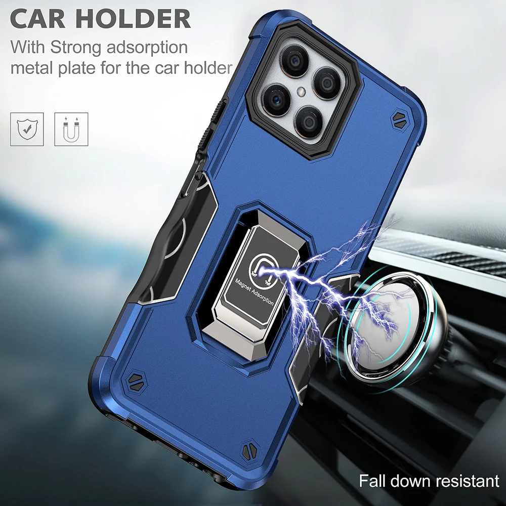 KEYSION Stoßfestes Rüstungsgehäuse für Honor X8 Silikon + PC Metallringständer Telefonrückseite für Huawei Honor X30i_voghion.com