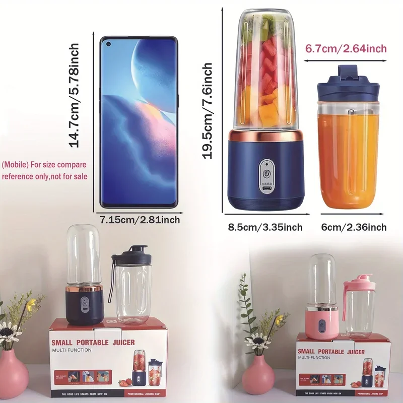 6 Blade 400ML Portable Blender Electric Juicer Cup For Travel Portable Juicer Mixer Usb Fresh Fruit Juice Blender Smoothie 6