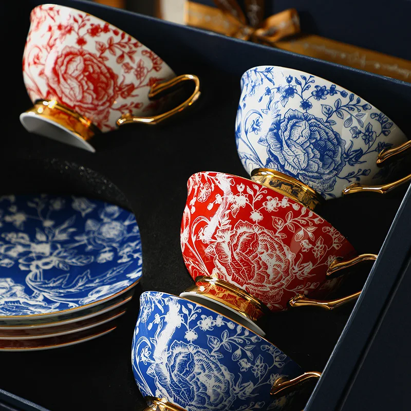 European Style Couple Coffee Cup and Plate Set Bone Porcelain High-end Afternoon Tea Set Ceramic Couple Gift Box European Cup