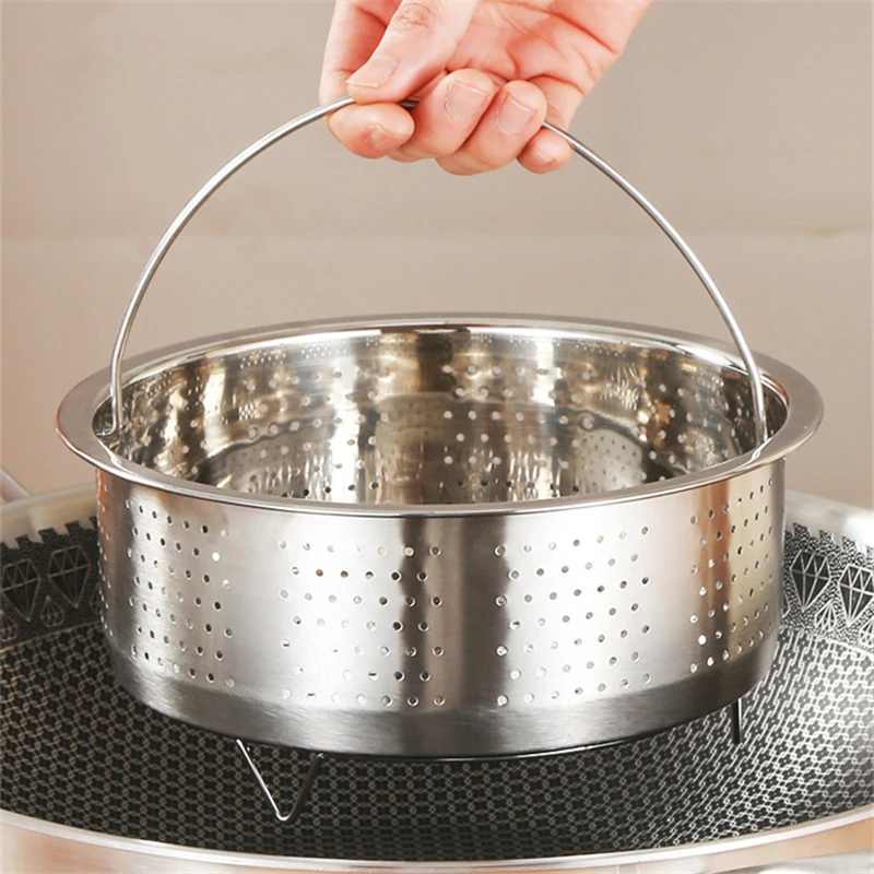 Kitchen Novel Stainless Steel Food Steamer Basket with Silicone Handle Feet  Rice Pressure Cooker Steaming Grid Cooking Utensils