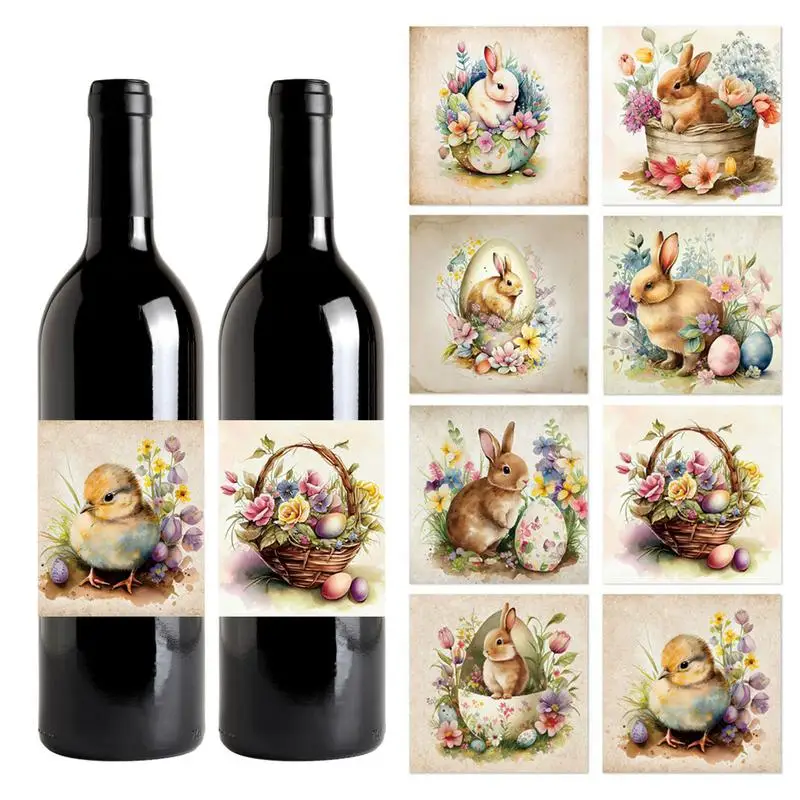 

Easter Wine Bottle Stickers Creative Self-Adhesive Sticker Multifunctional 9 Sheets Scrapbook Stationery Labels For Easter party