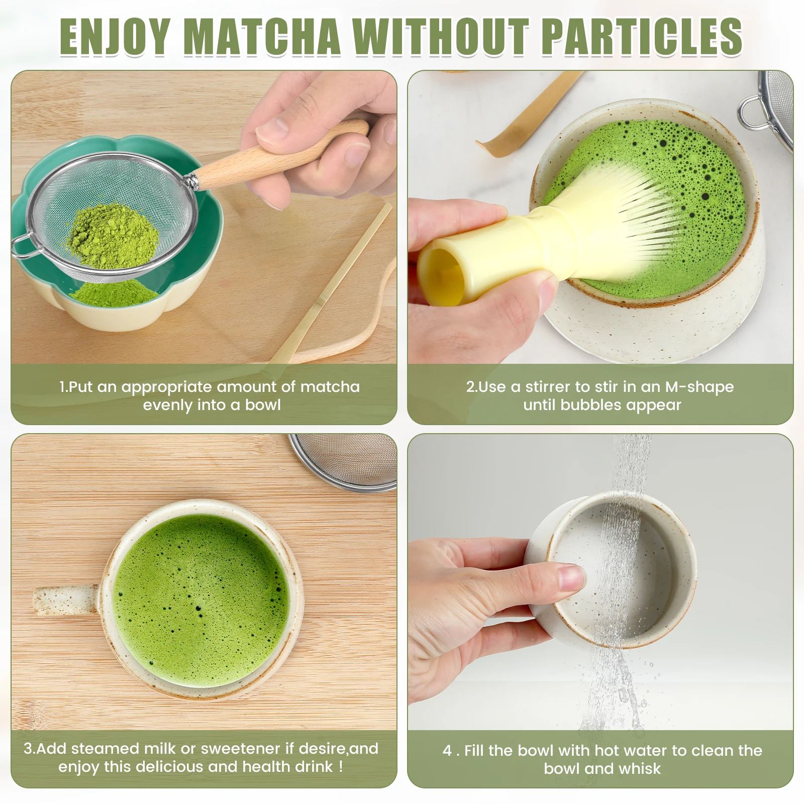 4Pcs Japanese Matcha Tea Set for Beginners Matcha Making Starter Kit with Whisk Tea Scoop Reusable Bamboo Whisk matcha tea set matcha tea tools tea set