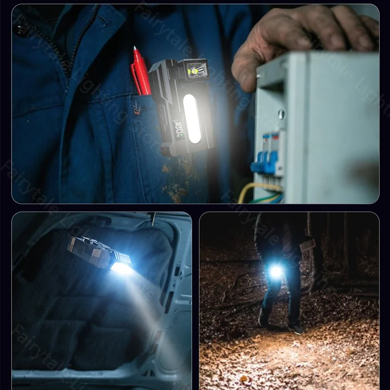 Portable Mini LED Flashlight USB Rechargeable Tail Magnet Super Bright Camping Lantern COB Emergency Warning Light