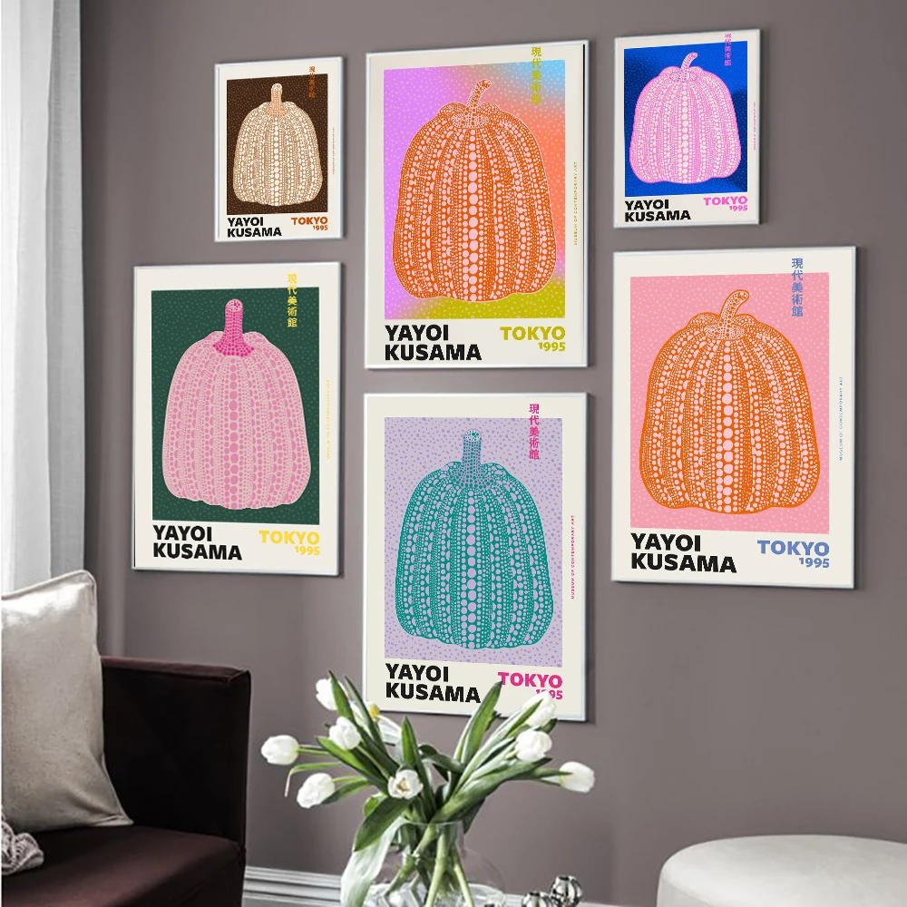 Yayoi Kusama Art Prints Yayoi Pumpkin Prints Pink And Green Wall Art Giapponese Pop Art Stampe Giapponesi Home Decor