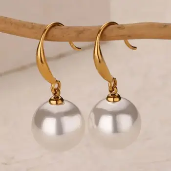 Vintage Imitation Pearl Earrings for Women Stainless Steel Gold Color Dangle Hoop Earrings Fashion Wedding Piercing Jewelry Gift