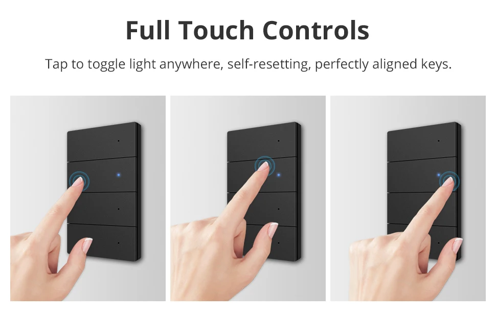 Zigbee Black Aluminum Alloy Wall Light Switch Full Button Activation Neutral Req