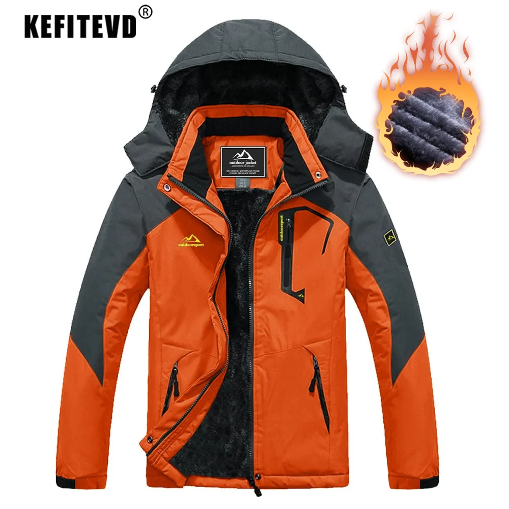 KEFITEVD 남성 겨울 하이킹 재킷, 방수, 플리스로 따뜻한 스키 및 스노우 재킷, 멀티 포켓, 열풍을 가진 열 코트, 남성 파카