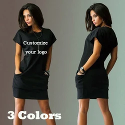 Customize your logo Ladies Fashion Print Sexy Short Sleeve Dress Casual Summer Slim Dress Round Neck Beach Dress