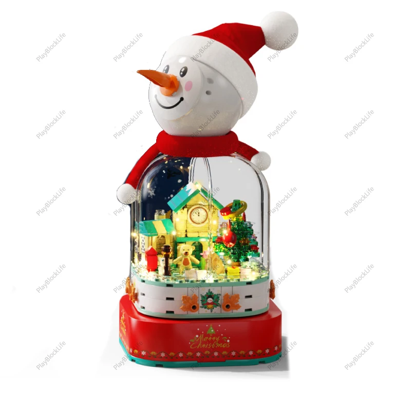 

2024 Winter Village Christmas Creative Fun Snowman Music Box Desktop Decoration Building Blocks Bricks Toys Gifts