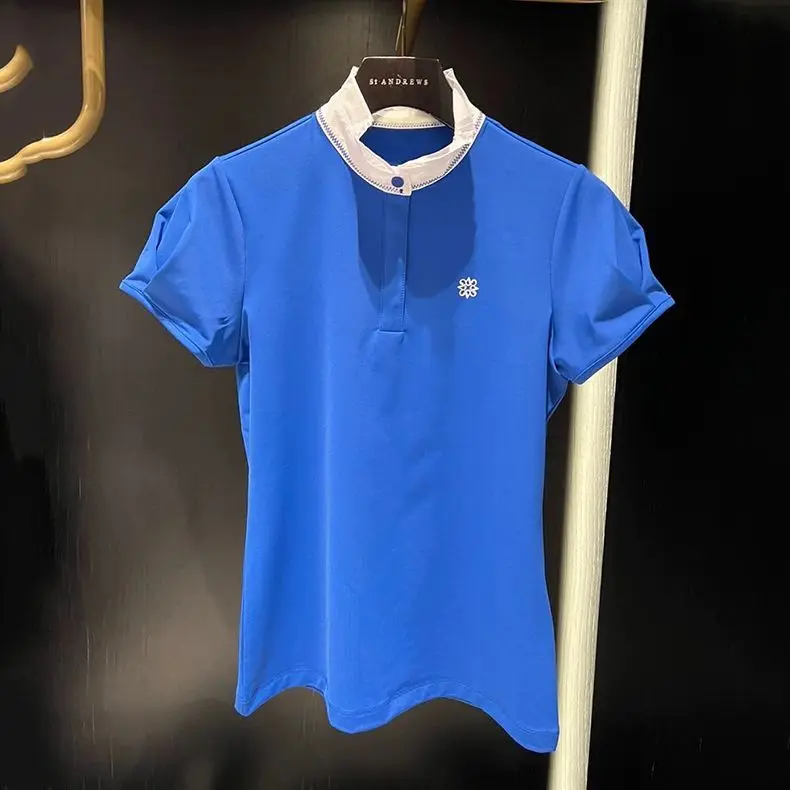 ST ANDREWS 2024 New Women's Golf Sportswear Fashion Versatile Casual Stand-Up Collar Short Sleeve Top 3