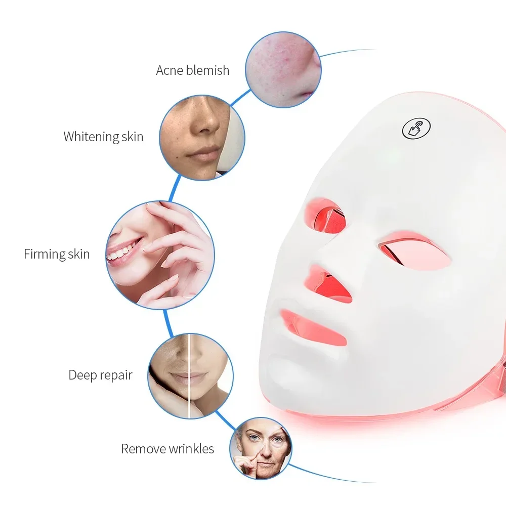 Rechargeable Battery Facial LED Mask 7 Colors LED Photon Therapy Beauty Mask Skin Rejuvenation Lifting Dark Spot Cleaner Device