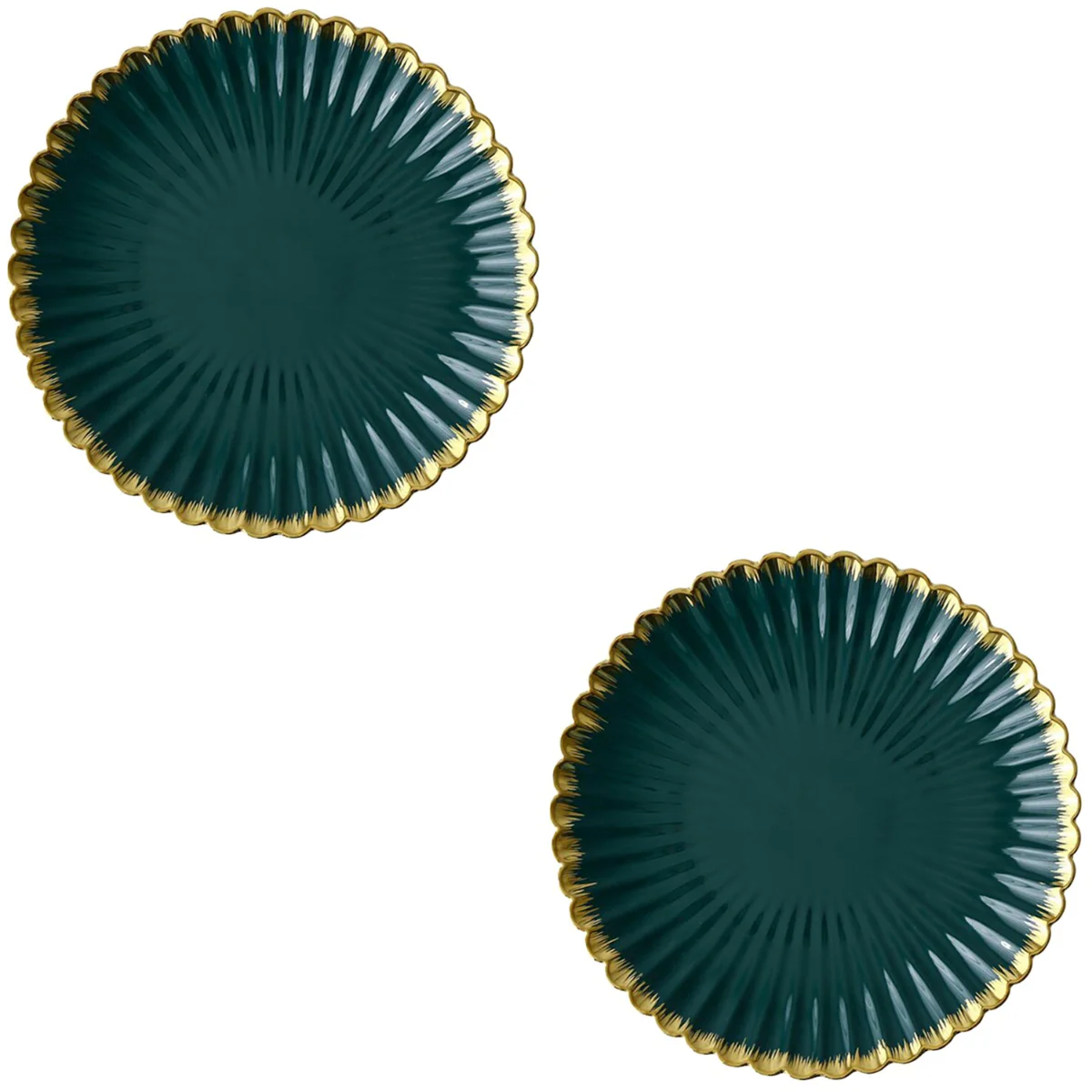 

2pcs 8Inch Plate Ceramic Durable Stylish Plate Round Green Ceramic Plates Salad Bowl for Home Breakfast