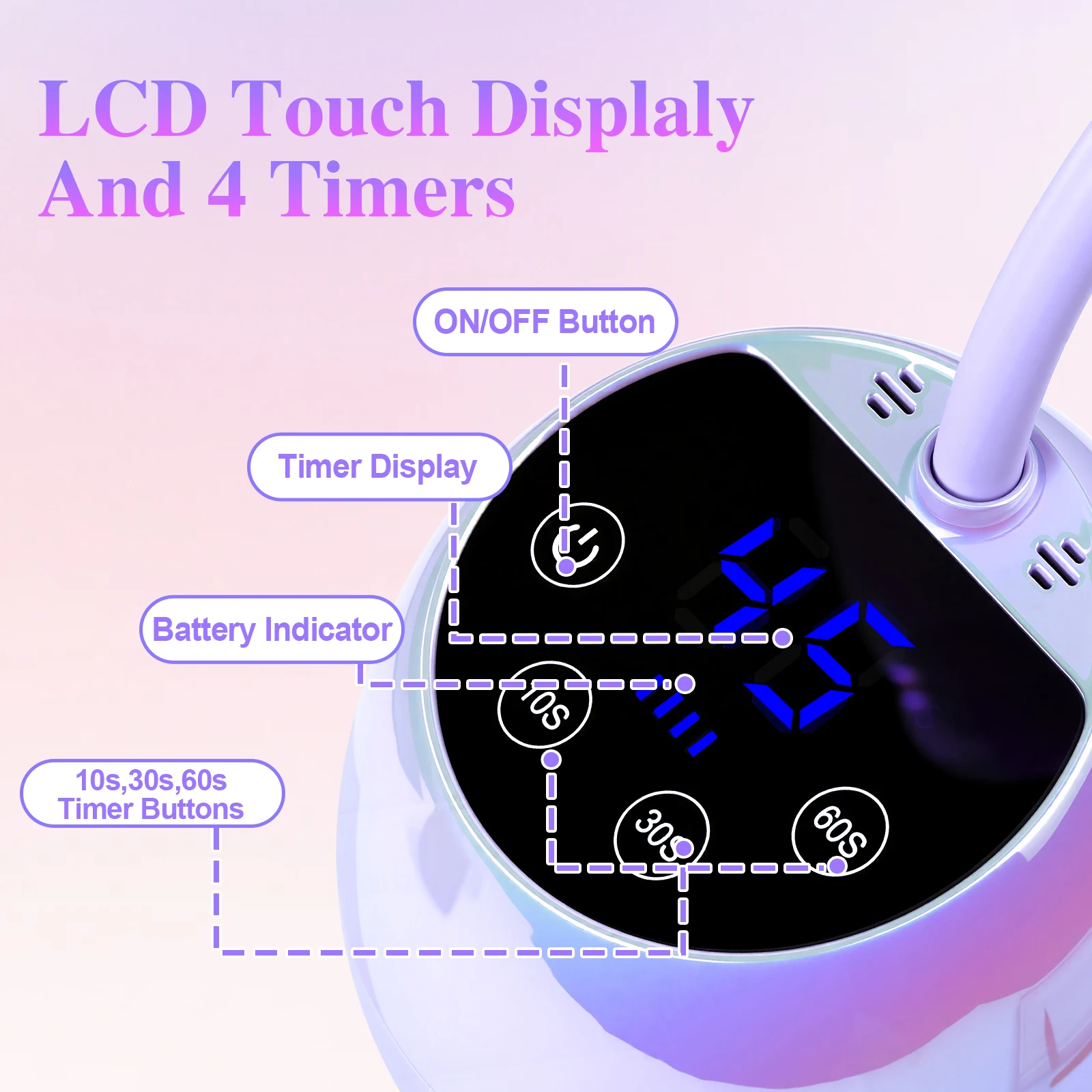 USB 타입-C 네일 램프 LED UV 네일 드라이어 충전식 LCD 터치 컨트롤 빠른 건조 네일 라이트 360 °   유연한 테이블 램프