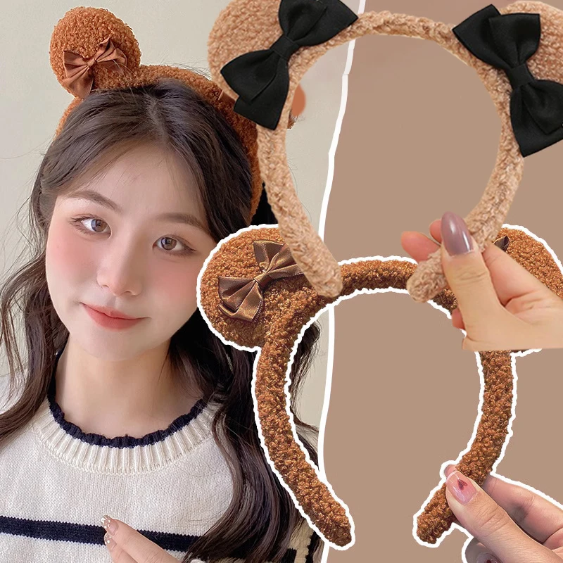 

Bear Ears Plush Simple Hairbands Woman Girls Cute Hair Hoops Sweet Comfortable Hair Hoops Fashion Party Hair Accessories Gifts