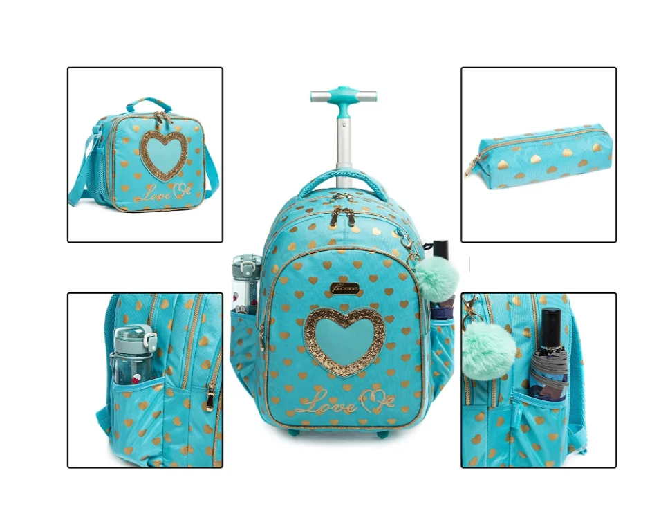 MOHCO ローリングバックパック 16インチセット 3イン1 ランチバッグと鉛筆ケース付き 男の子と女の子用, ダイナソー, Large 並行輸入品 特別価格MOHCO ローリングバックパック 16インチ セット 3イン1 ランチ