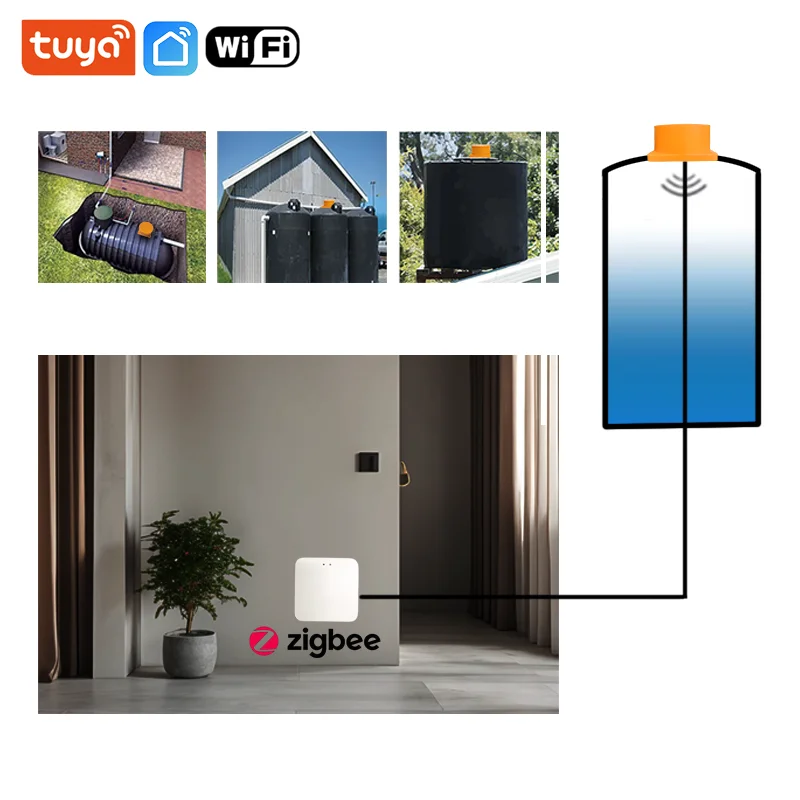 ME201WZ Wireless Zigbee Tuya Mobile App Detector Water Fuel Oil Liquid Level Sensor Alarm Indicator Remote Tank Monitor liquid level sensor
