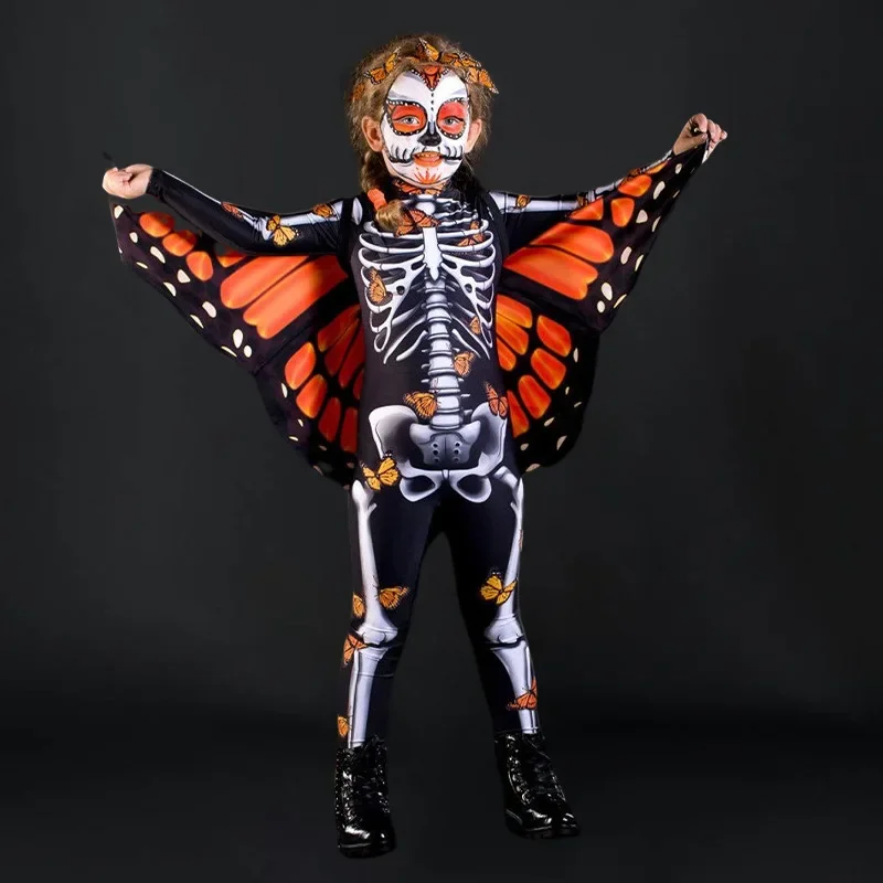Halloween Devil Ghost Skeleton Butterfly Cloak Sexy Women Spooky Jumpsuit Party Carnival Performance Scary Costume Kid Adults