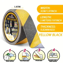 High - Visibility Anti - Slip Safety Tape for Stairs and Steps - Durable Ground Grip (Yellow/Black) (Yellow Black 5cm)