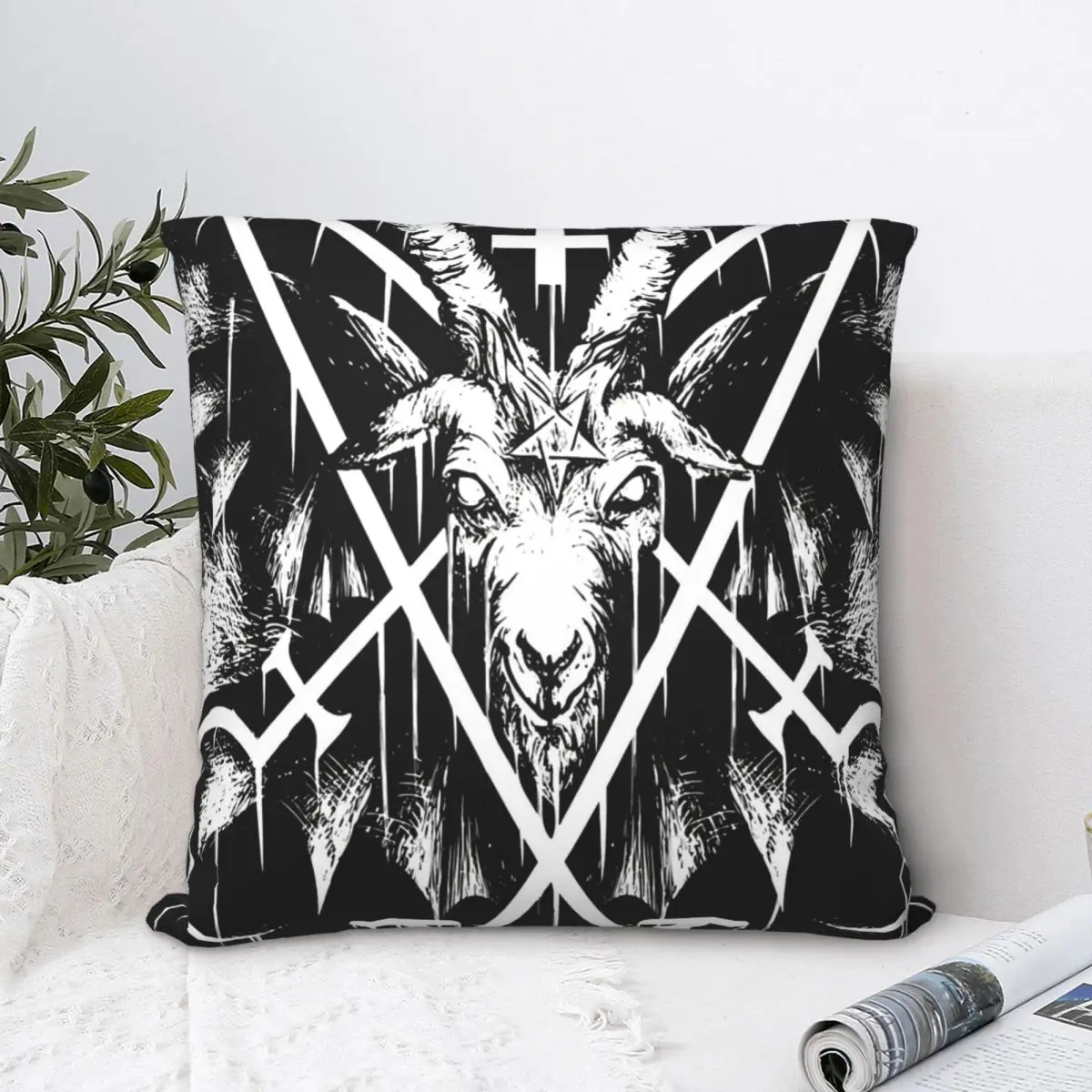 

Sigil Of Lucifer Polyester Cushion Cover Baphomet Art For Livingroom Chair Decorative Soft Cojines Decorativos