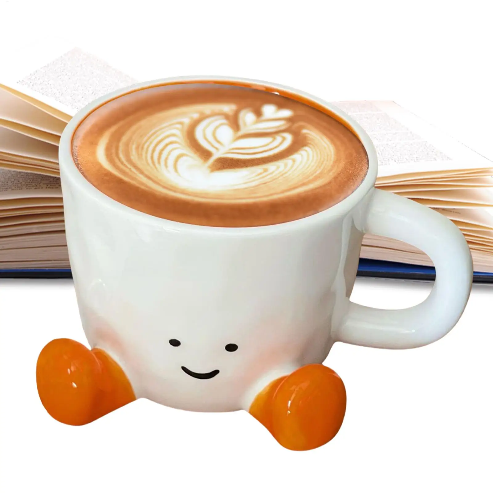 1pcs Happy Face Coffee Mug With Handle Ceramic Coffee Cup With Cute Feet Water Cups Birthday Gifts Office & Home Decors