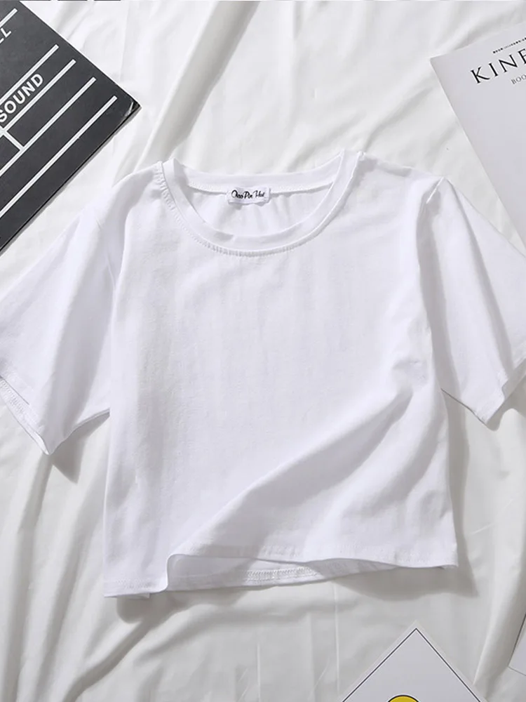 ตัวเลือกสินค้า เสื้อยืดแขนสั้นผ้าฝ้าย ใส่สบาย ดีไซน์เรียบหรู สำหรับสาวๆ