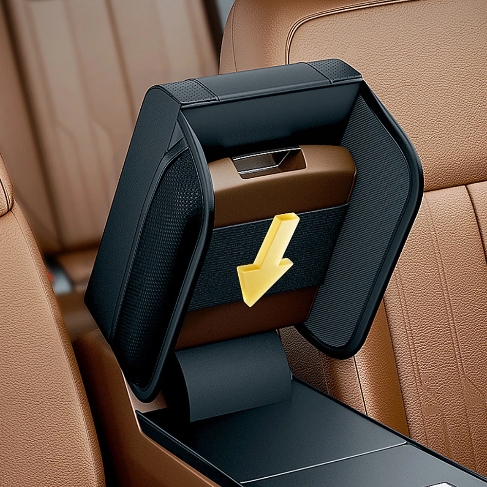 Car Armrest Box Armrest Pad Universal Leather Armrest Cushion with Pocket Central Memory Cotton Elbow Support Storage