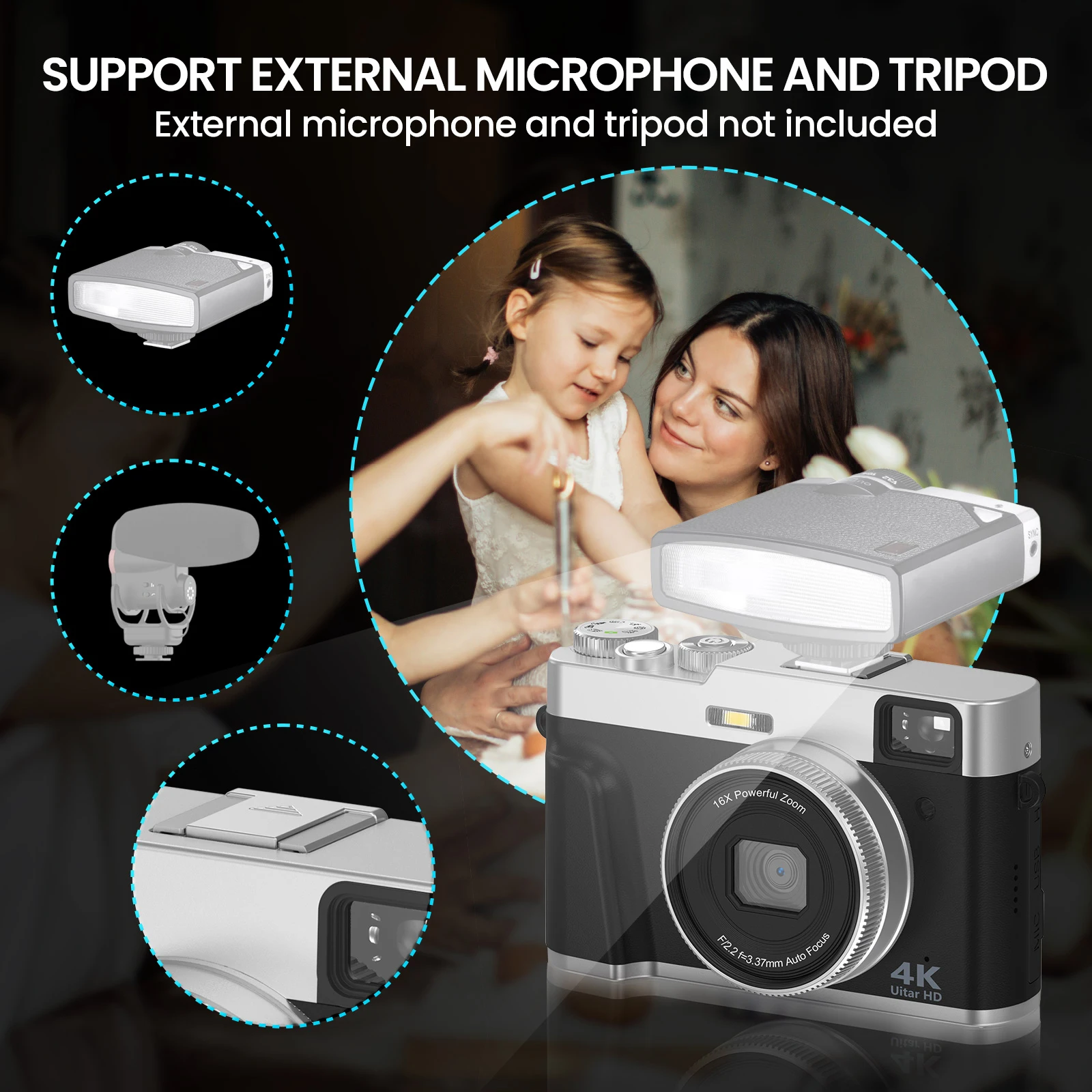 STUOGYUM 4K Digital Camera Ultra HD Travel Camera with Auto Focus Vlogging 16X Digital Zoom for Photography