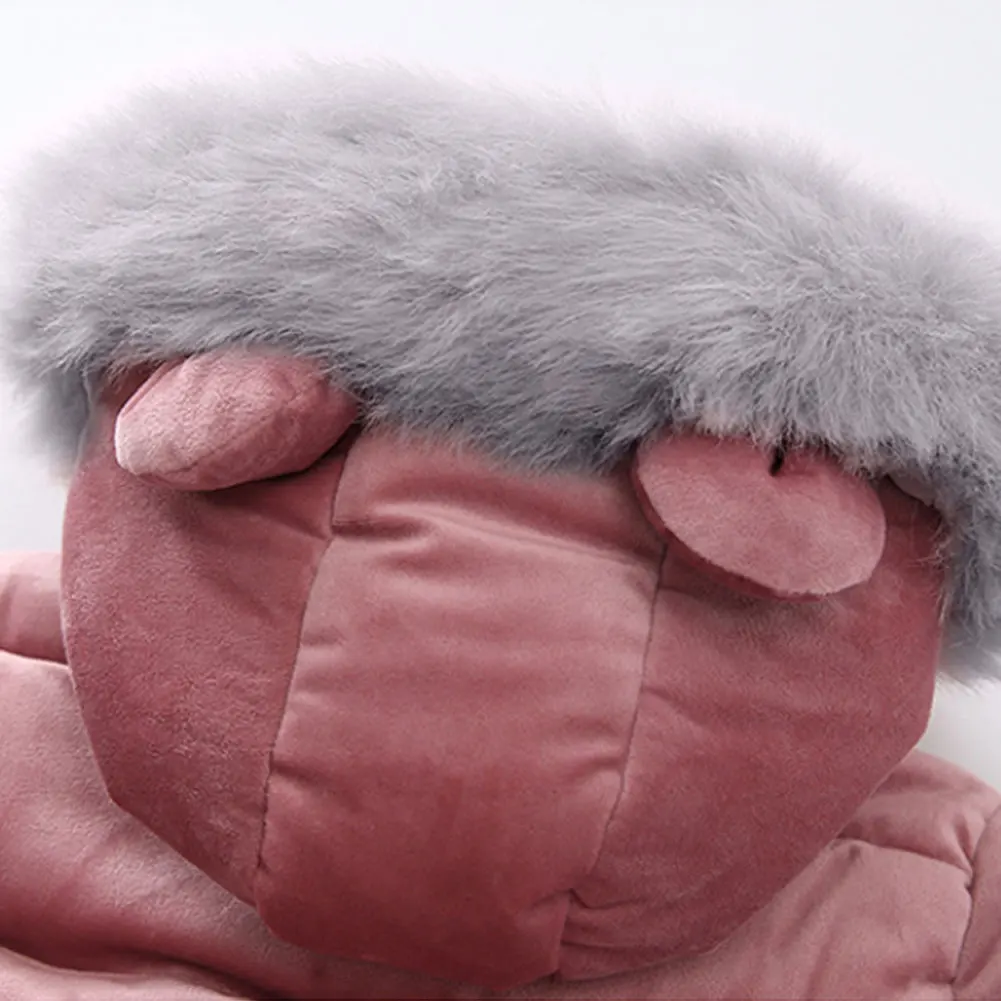 여아용 모피 후드 따뜻한 코트, 아동용 겨울 재킷, 아동용 누빔 면 아우터, 작은 곰 털볼 지퍼 두꺼운 오버코트