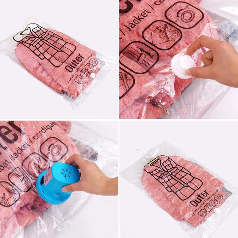 Reusable Vacuum Bag Suction Pump Clothes Storing Hanging Large Plastic Compression Empty Bag Dust Cover Travel Storage Container 5