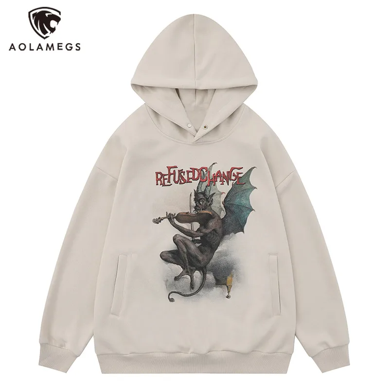 

Men's Hoodies Sweatshirt Retro Devil Print Graphic Hip Hop Street Apparel Harajuku Loose Pullover Print Punk Goth Coat Unisex