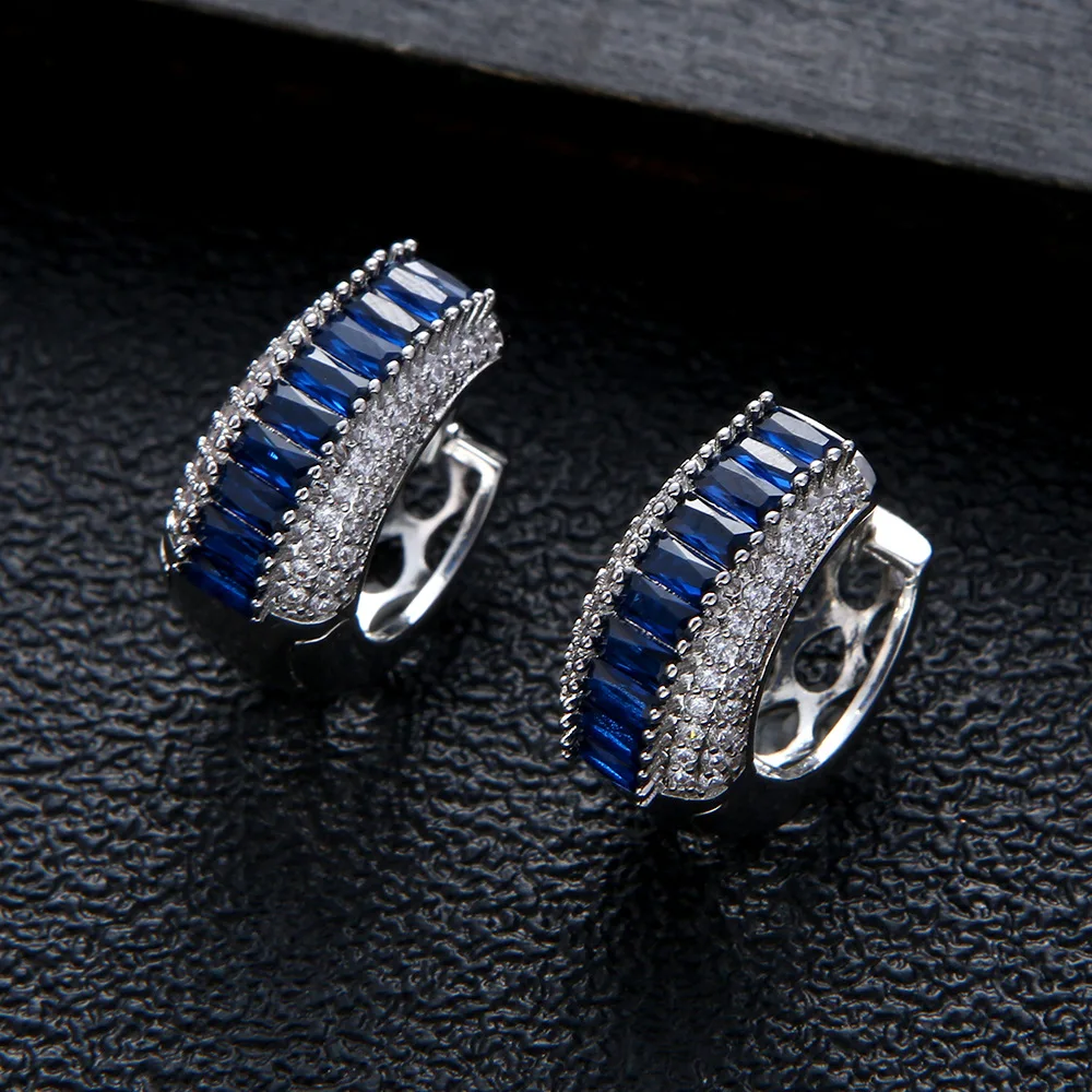 JUWANG Advanced European Style personality Green Rectangular Zircon Round Earrings Luxury Geometric Temperament Accessories