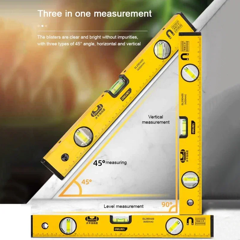 Deli High Precision Spirit Level Magnetic High Bearing Ruler Lever Bubbles Rustproof Horizontal Ruler Balance