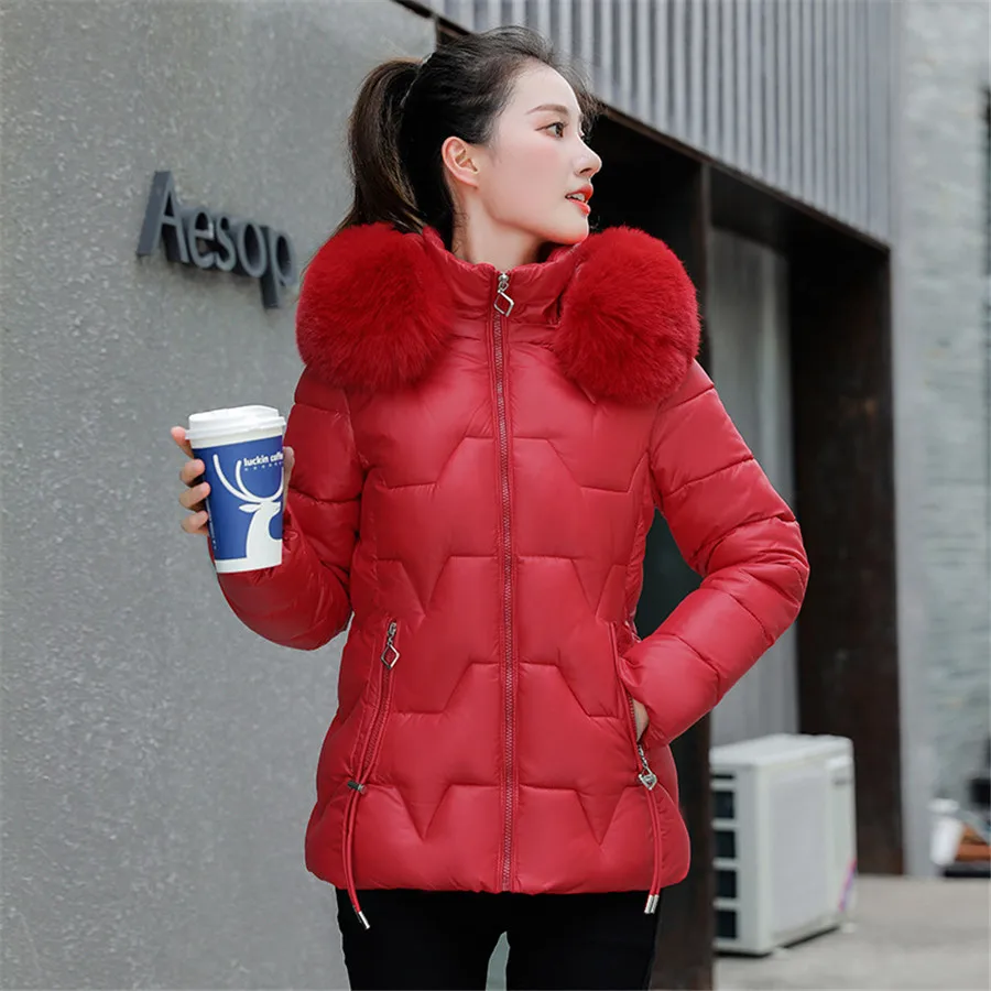 Winterr Faux Fur Collar Hooded Down Cotton Jacket Thicken Warm Coat Women  Slim Parka Casual Korean Windbreaker Snow Wear Outwear - AliExpress