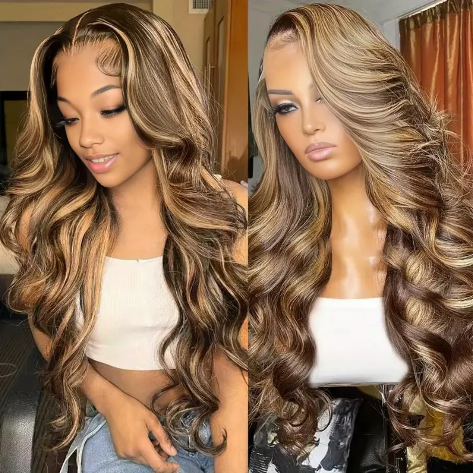 Body Wave Human Hair Wigs Highlight 4/27 13x6 HD Lace Frontal Wig 100% Human Hair For Women Preplucked Brazilian Wig 250 Density